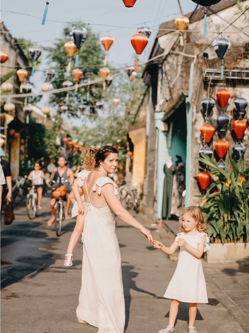 Linen Girls Cream Tassel Shoulder sundress